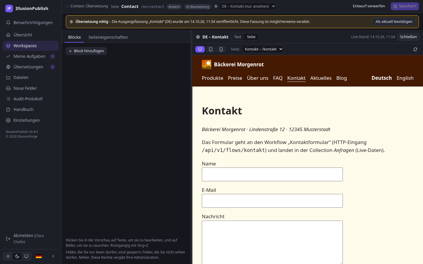 Beim Übersetzen steht das Original lesbar neben der eigenen Fassung.