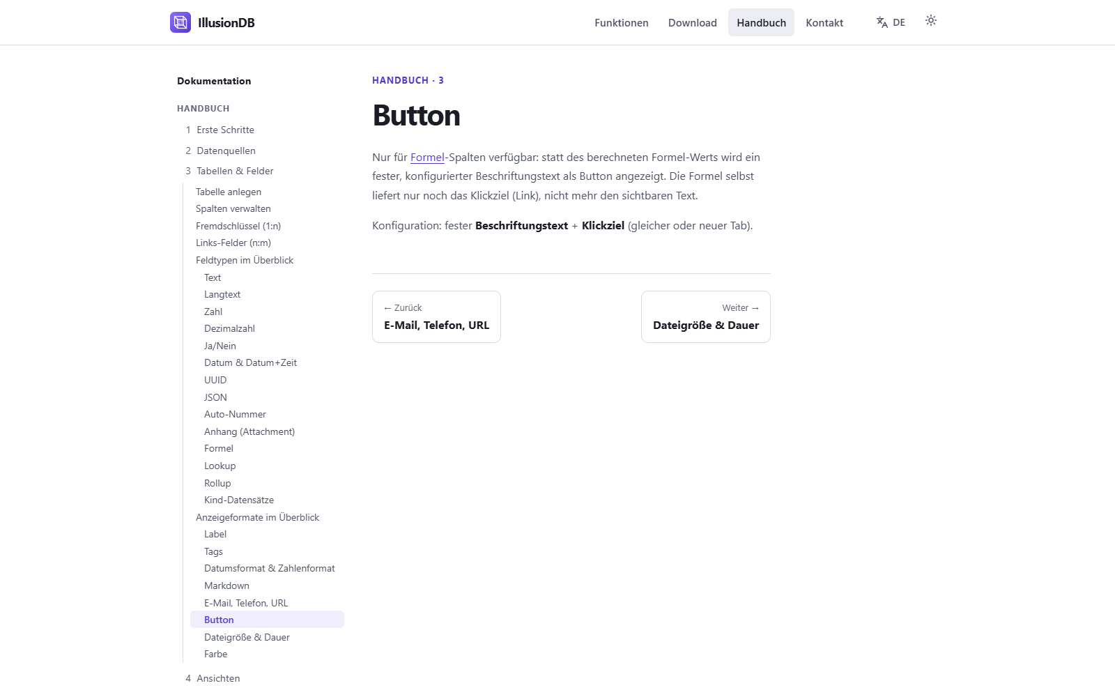 Ein Kapitel im Handbuch von illusiondb.com, links der Kapitelbaum.
